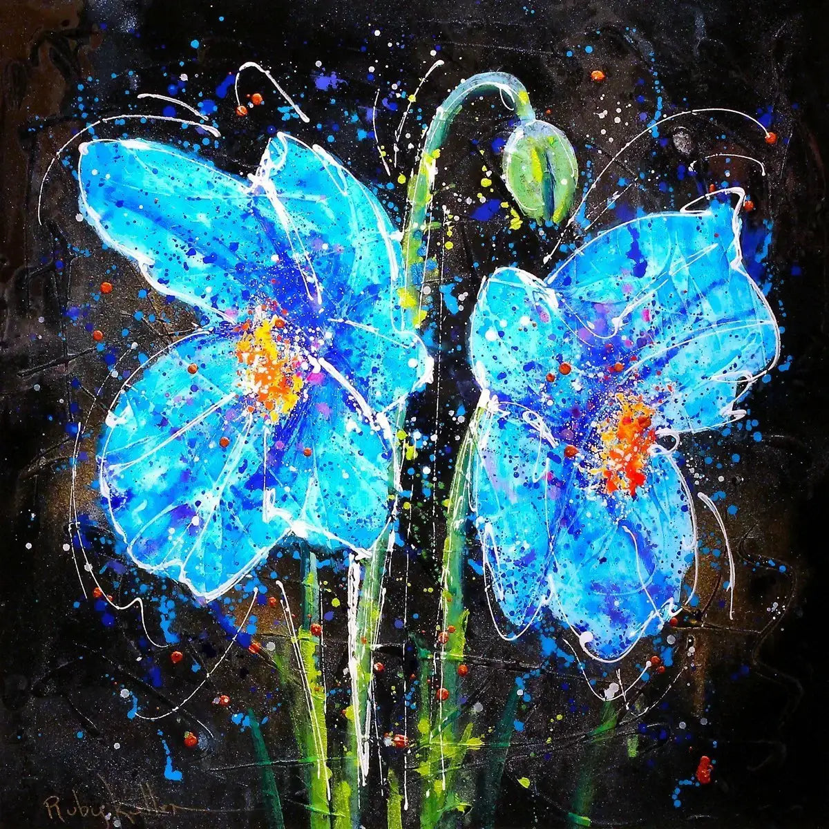Blue Blooms I - SOLD by artist Ruby Keller - Wyecliffe Galleries