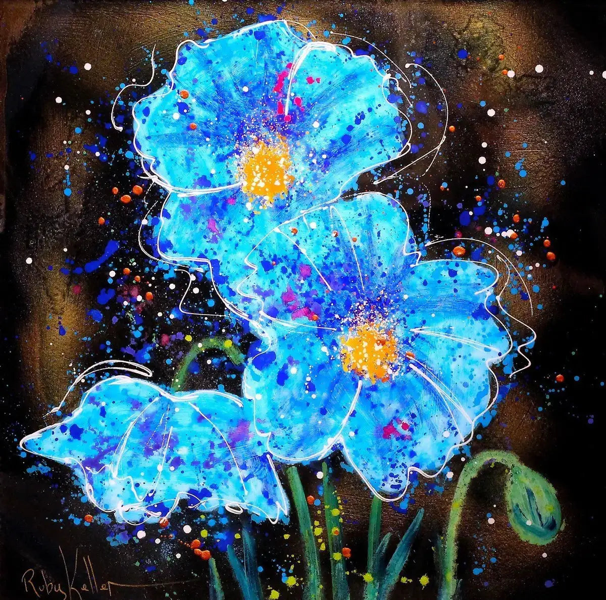 Blue Blooms II - SOLD by artist Ruby Keller - Wyecliffe Galleries