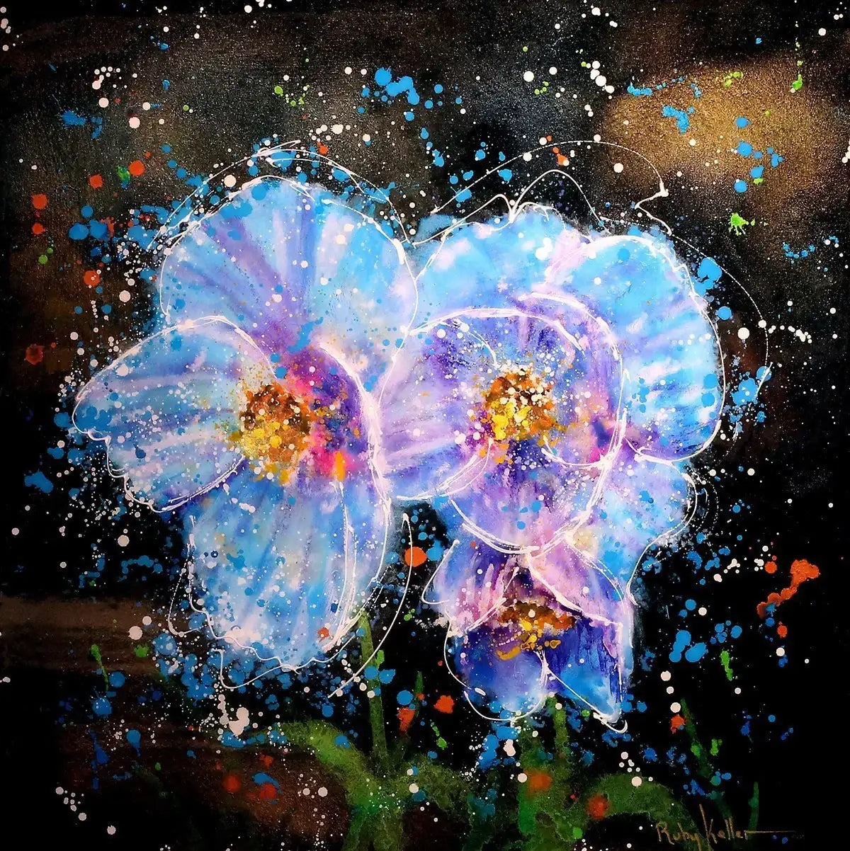 Blue Cornflowers - SOLD by artist Ruby Keller - Wyecliffe Galleries