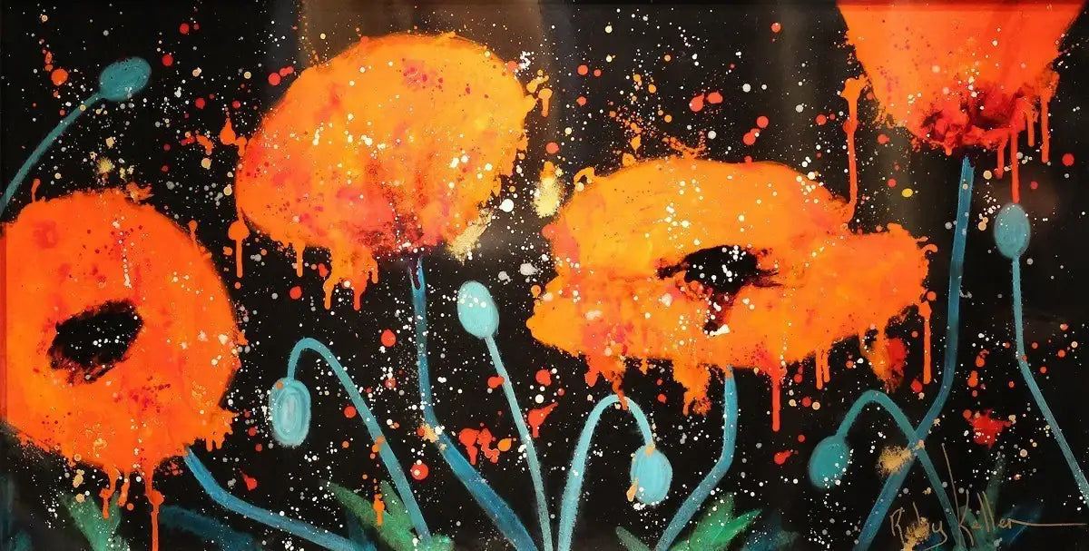 Dancing Poppies 3 - SOLD by artist Ruby Keller - Wyecliffe Galleries