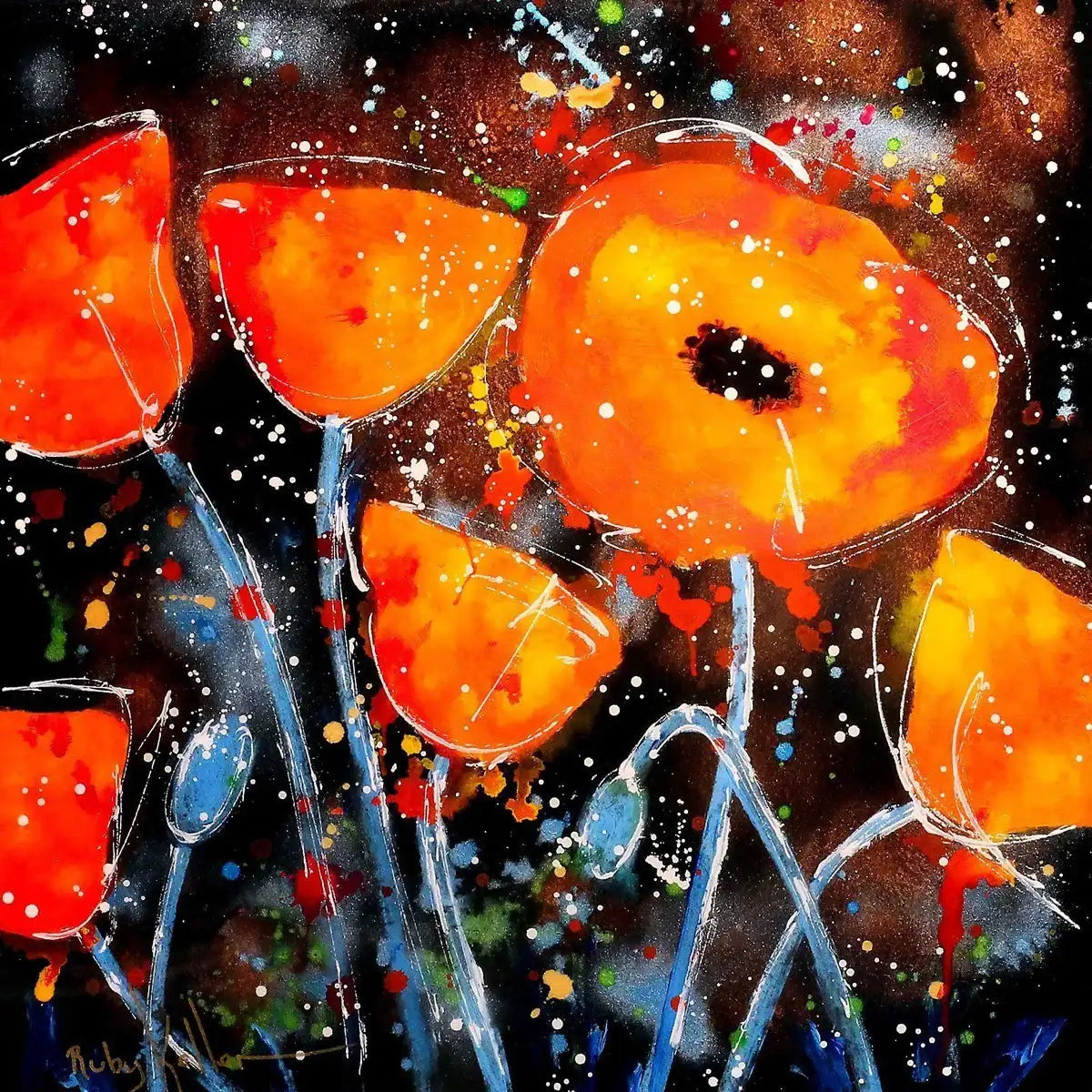 Dancing Poppies I - SOLD by artist Ruby Keller - Wyecliffe Galleries