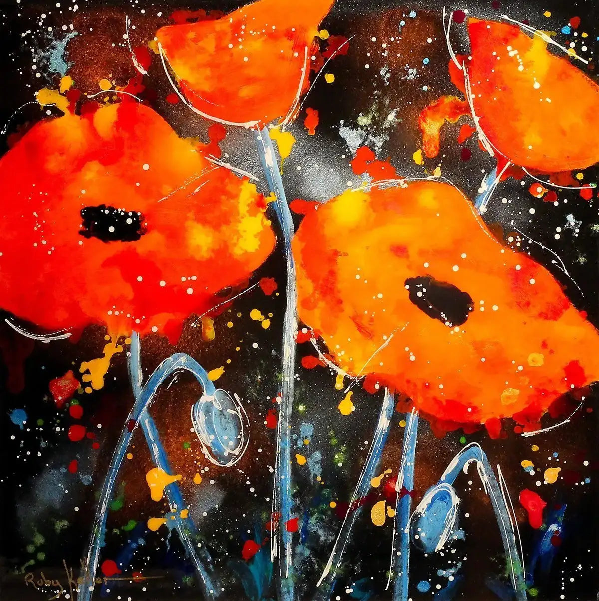 Dancing Poppies II - SOLD by artist Ruby Keller - Wyecliffe Galleries