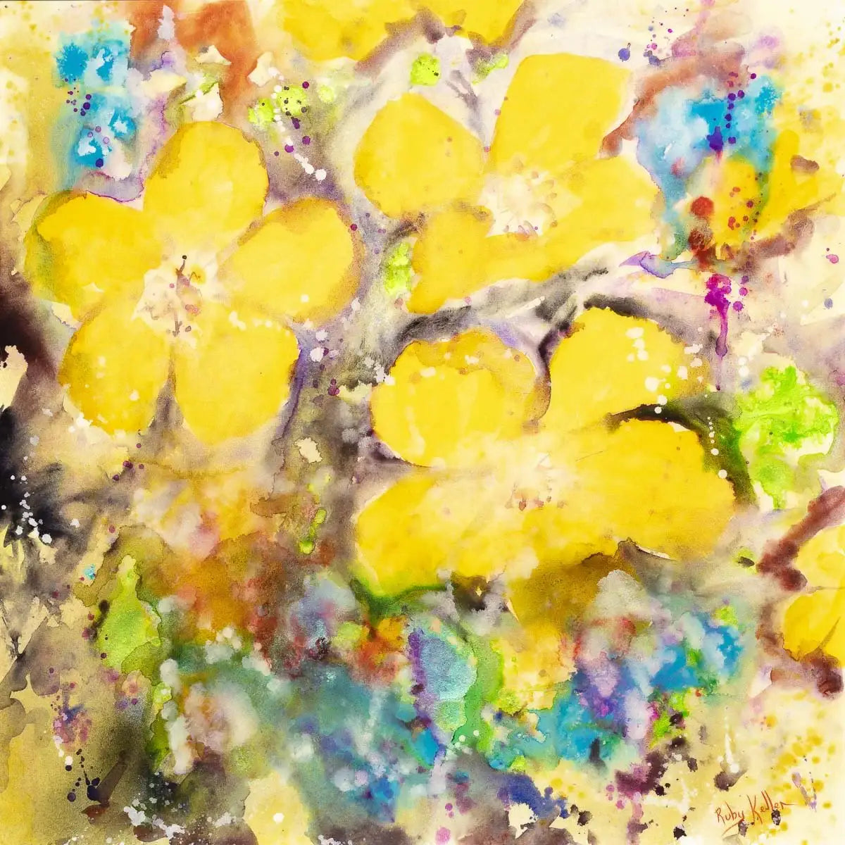 Golden Bloom - Original by artist Ruby Keller - Wyecliffe Galleries