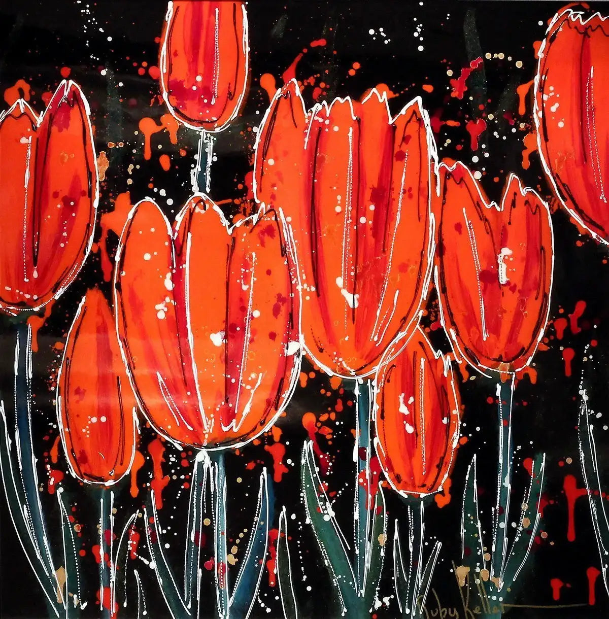 Red Tulips - SOLD by artist Ruby Keller - Wyecliffe Galleries