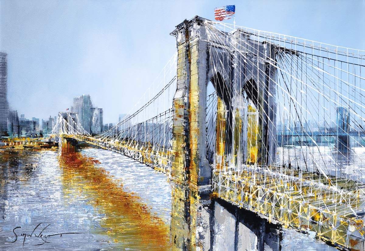 A Bridge to Brooklyn - Original SOLD by artist Simon Wright - Wyecliffe Galleries