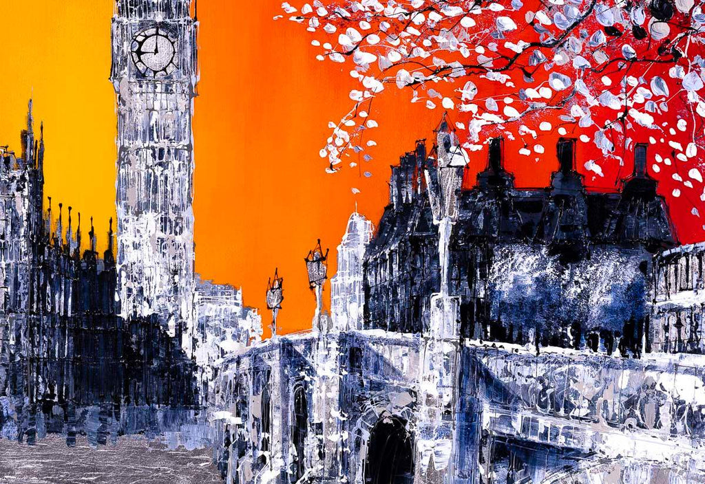 Burnt Skies Over Westminster - Original - SOLD by artist Simon Wright - Wyecliffe Galleries