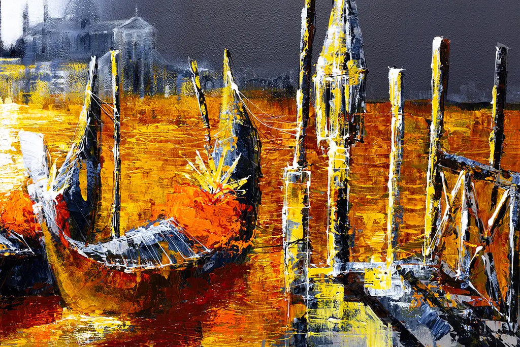 Golden Gondolas - Original - SOLD by artist Simon Wright - Wyecliffe Galleries