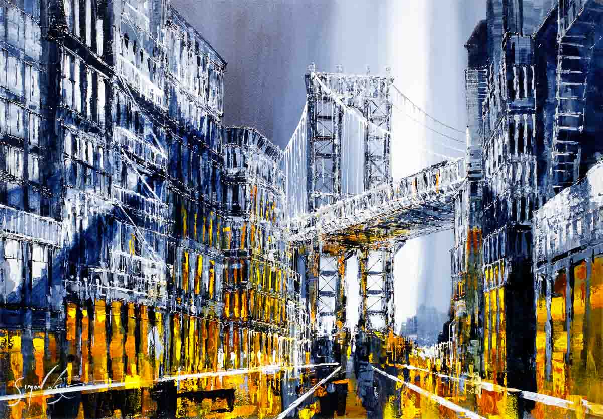 Manhattan at Night - Original Simon Wright Framed
