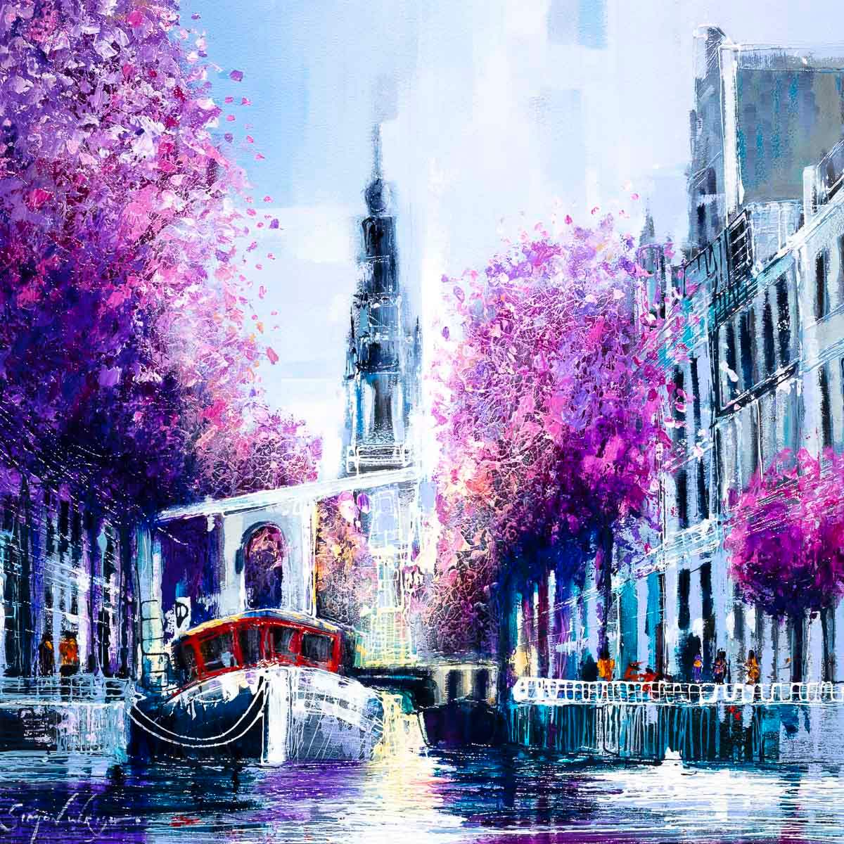 Pink City - Original SOLD by artist Simon Wright - Wyecliffe Galleries
