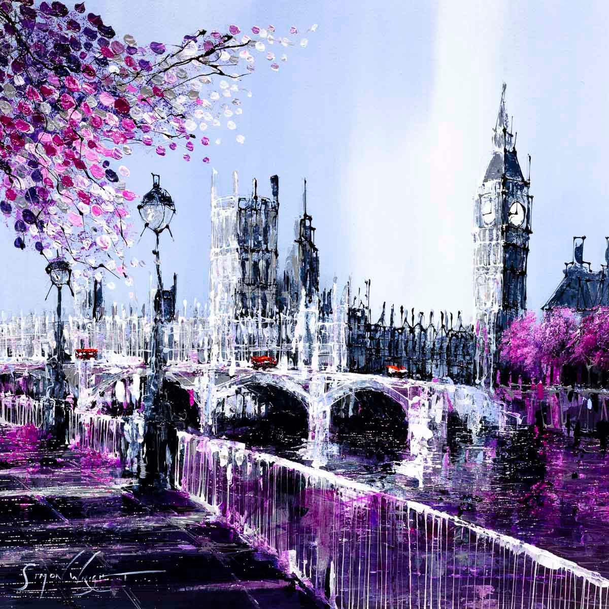 Pink Hues Over London - Original - SOLD by artist Simon Wright - Wyecliffe Galleries
