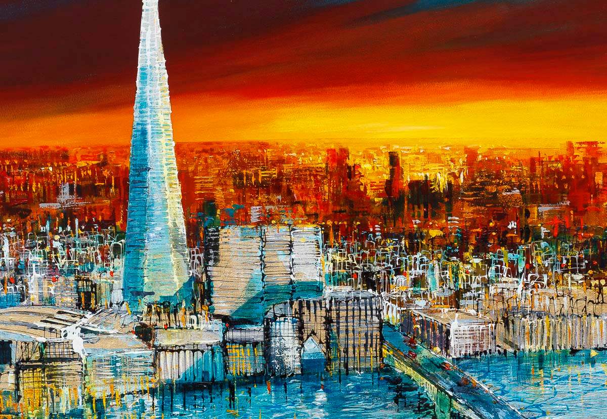 Sundown Along The Southbank - Original - SOLD by artist Simon Wright - Wyecliffe Galleries
