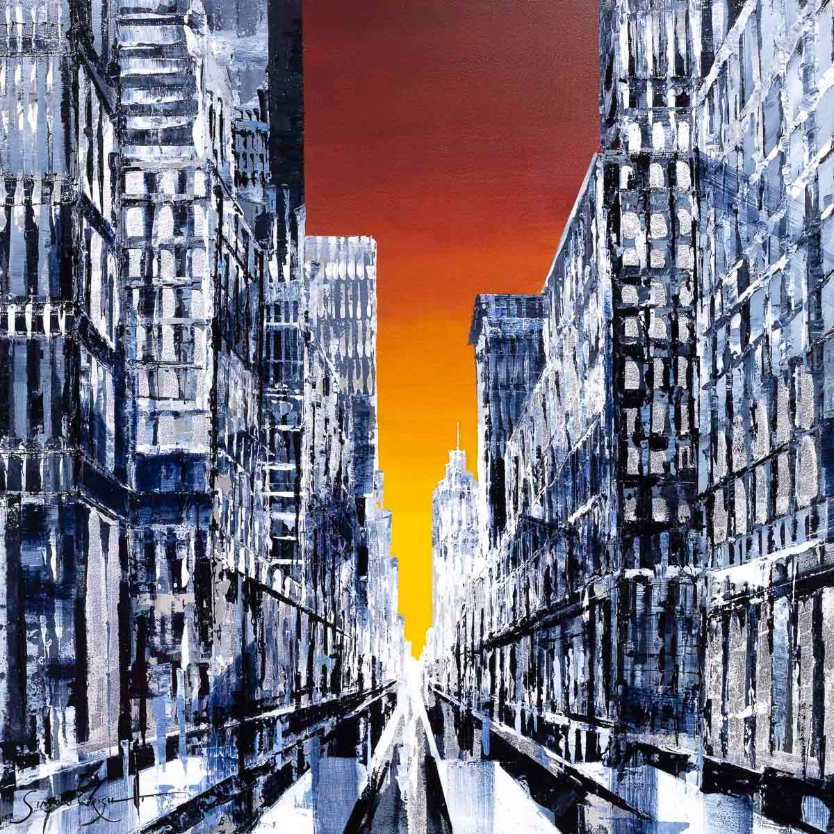 Sunset Streets - Original - SOLD by artist Simon Wright - Wyecliffe Galleries