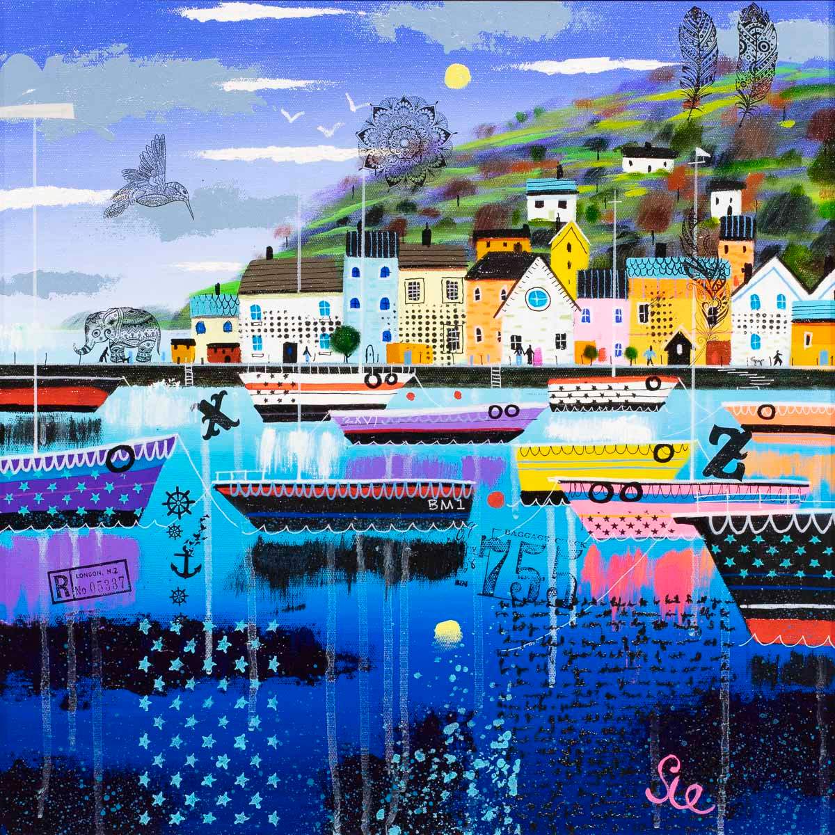 Riverside Fun - Original - SOLD by artist Sue Elswick - Wyecliffe Galleries