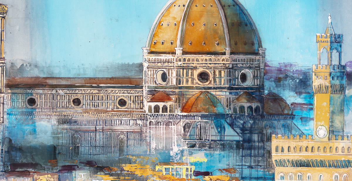 Blue Skies In Florence - Original NEEDS MEASUREMENTS Veronika Benoni Framed