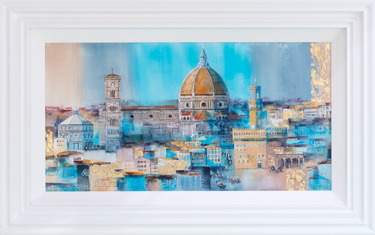 Blue Skies In Florence - Original NEEDS MEASUREMENTS Veronika Benoni Framed