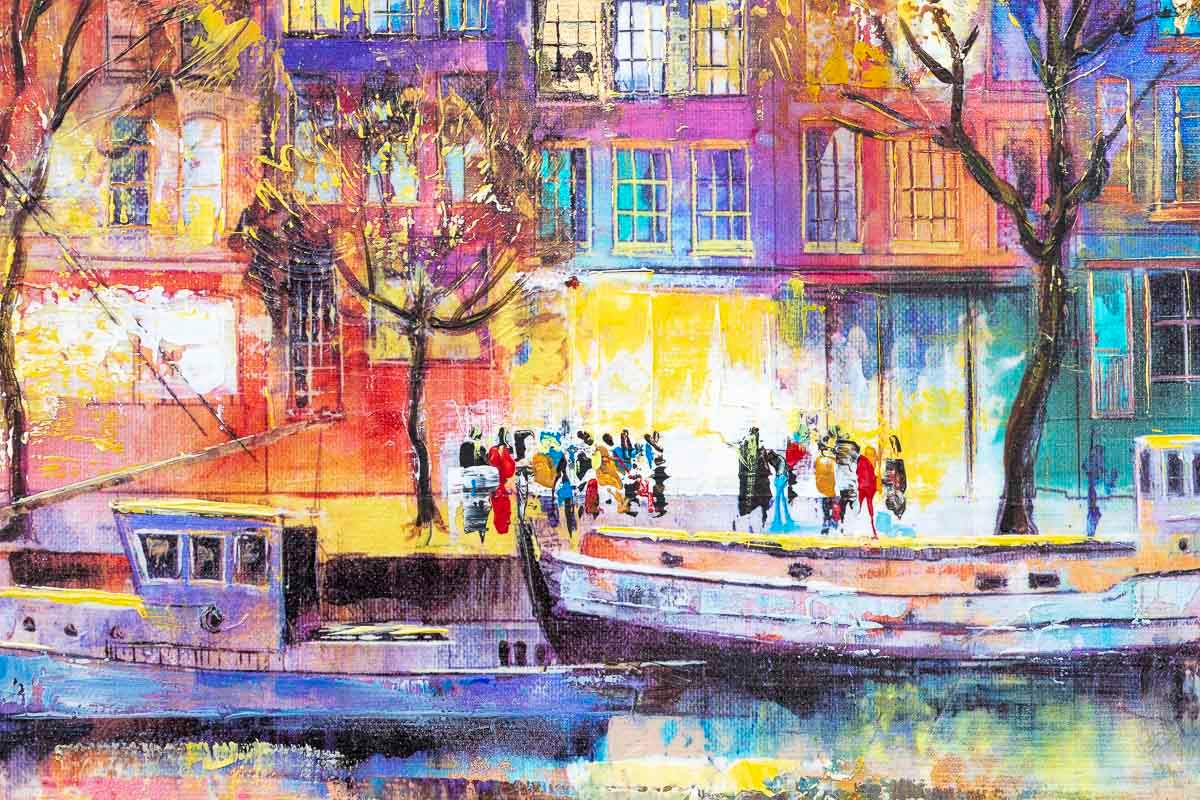 Boats of Amsterdam - Original SOLD by artist Veronika Benoni - Wyecliffe Galleries