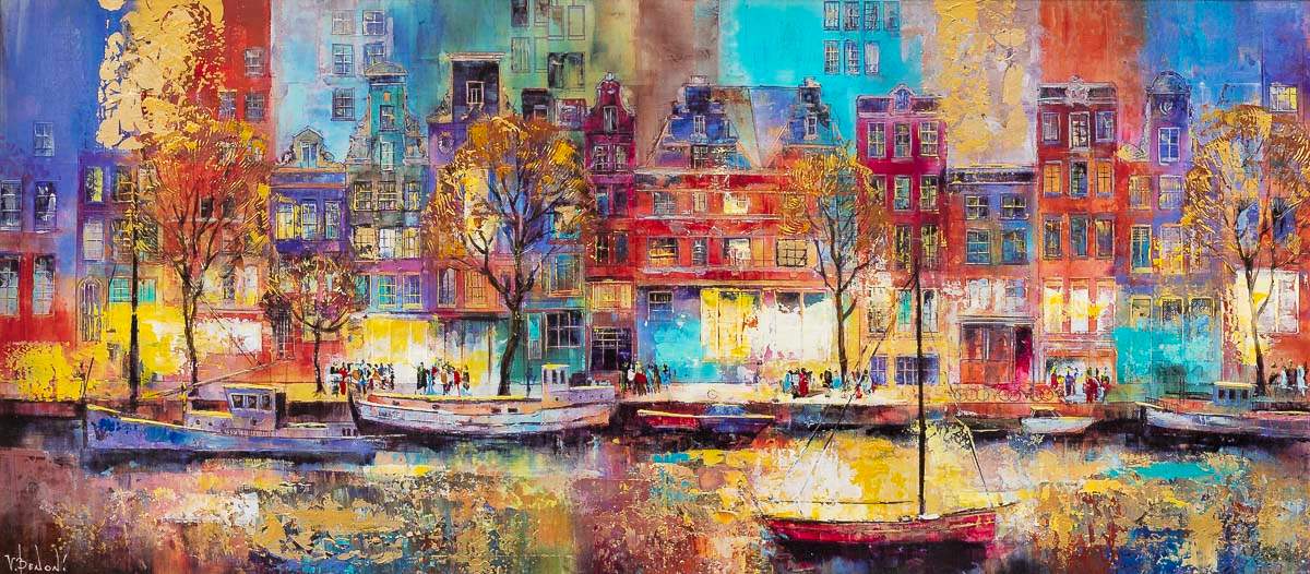Boats of Amsterdam - Original SOLD by artist Veronika Benoni - Wyecliffe Galleries