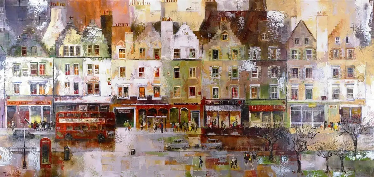 Edinburgh Grassmarket Street - SOLD by artist Veronika Benoni - Wyecliffe Galleries