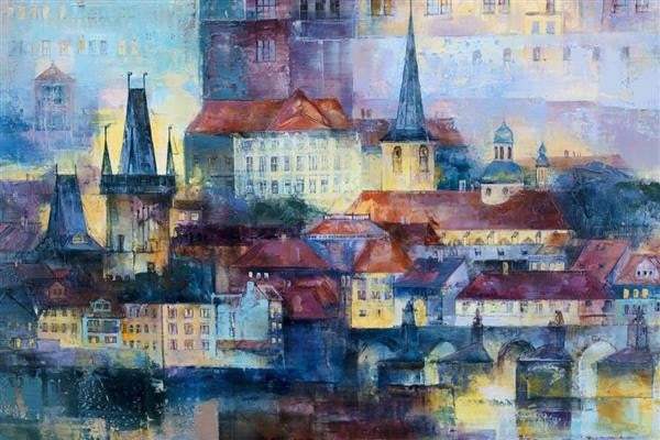 Evening Prague - Original - SOLD by artist Veronika Benoni - Wyecliffe Galleries