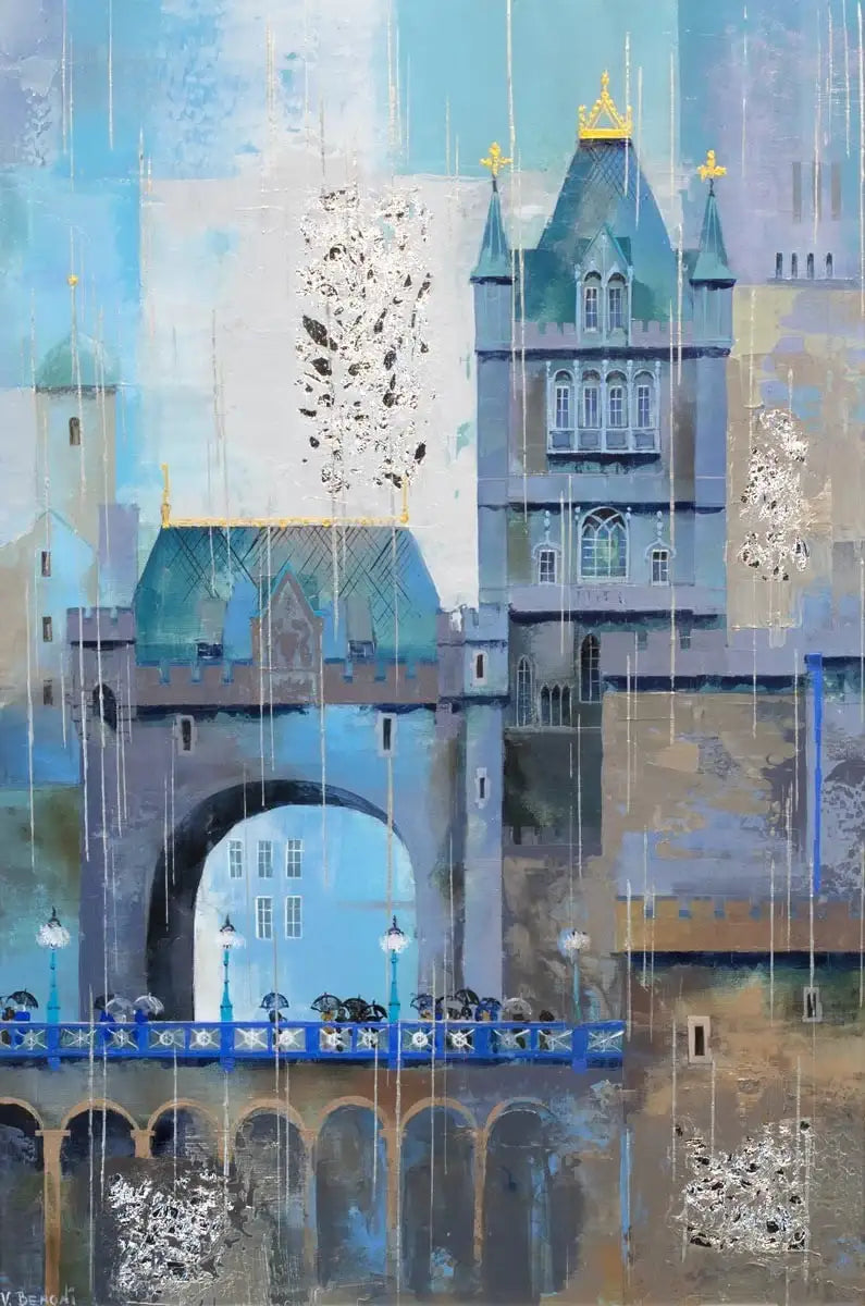 London Silver Rain - Original - SOLD by artist Veronika Benoni - Wyecliffe Galleries