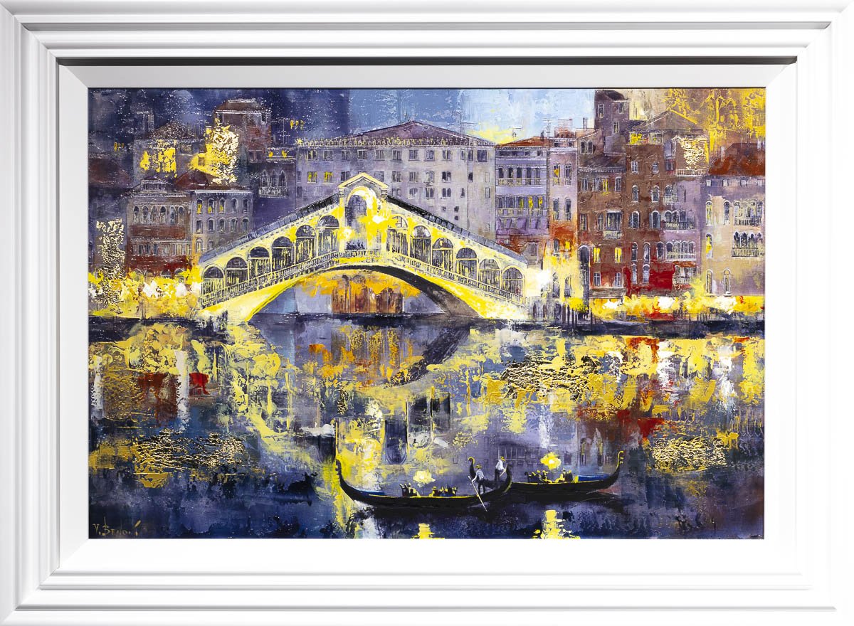 Venice Taxis by the Bridge - Original Veronika Benoni Framed