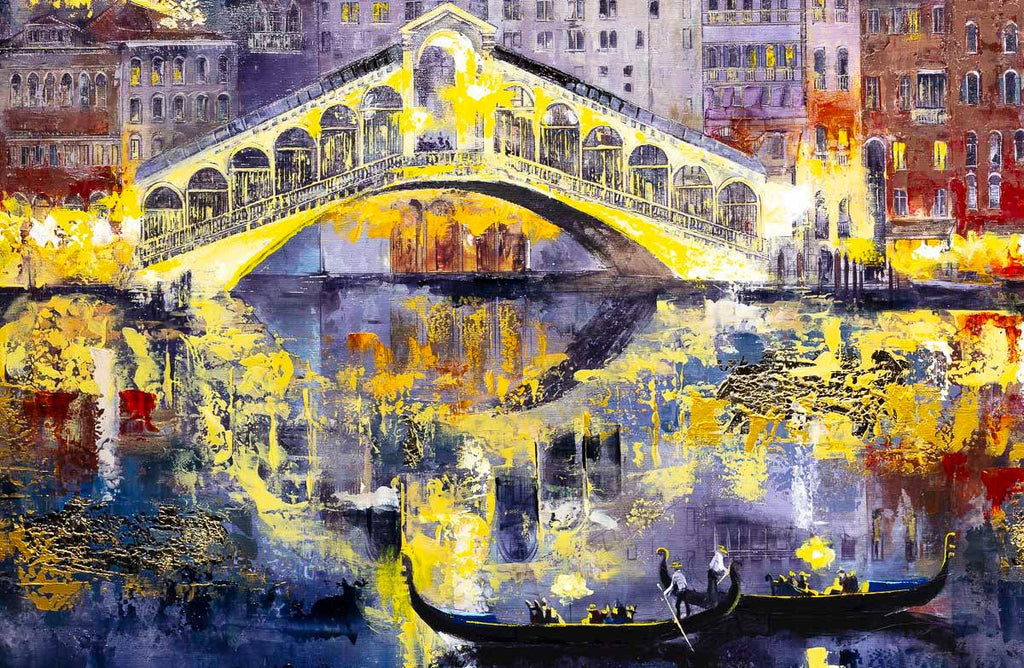 Venice Taxis by the Bridge - Original - SOLD by artist Veronika Benoni - Wyecliffe Galleries