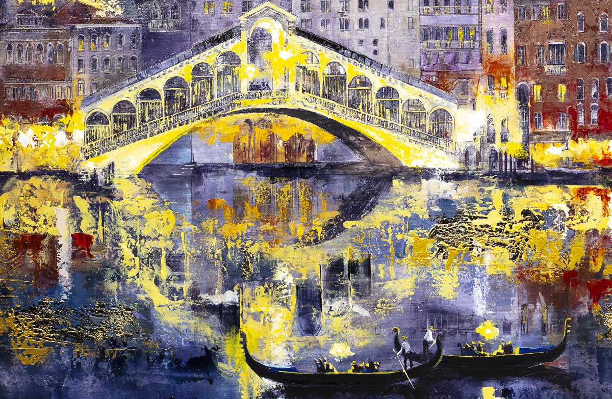 Venice Taxis by the Bridge - Original Veronika Benoni Framed