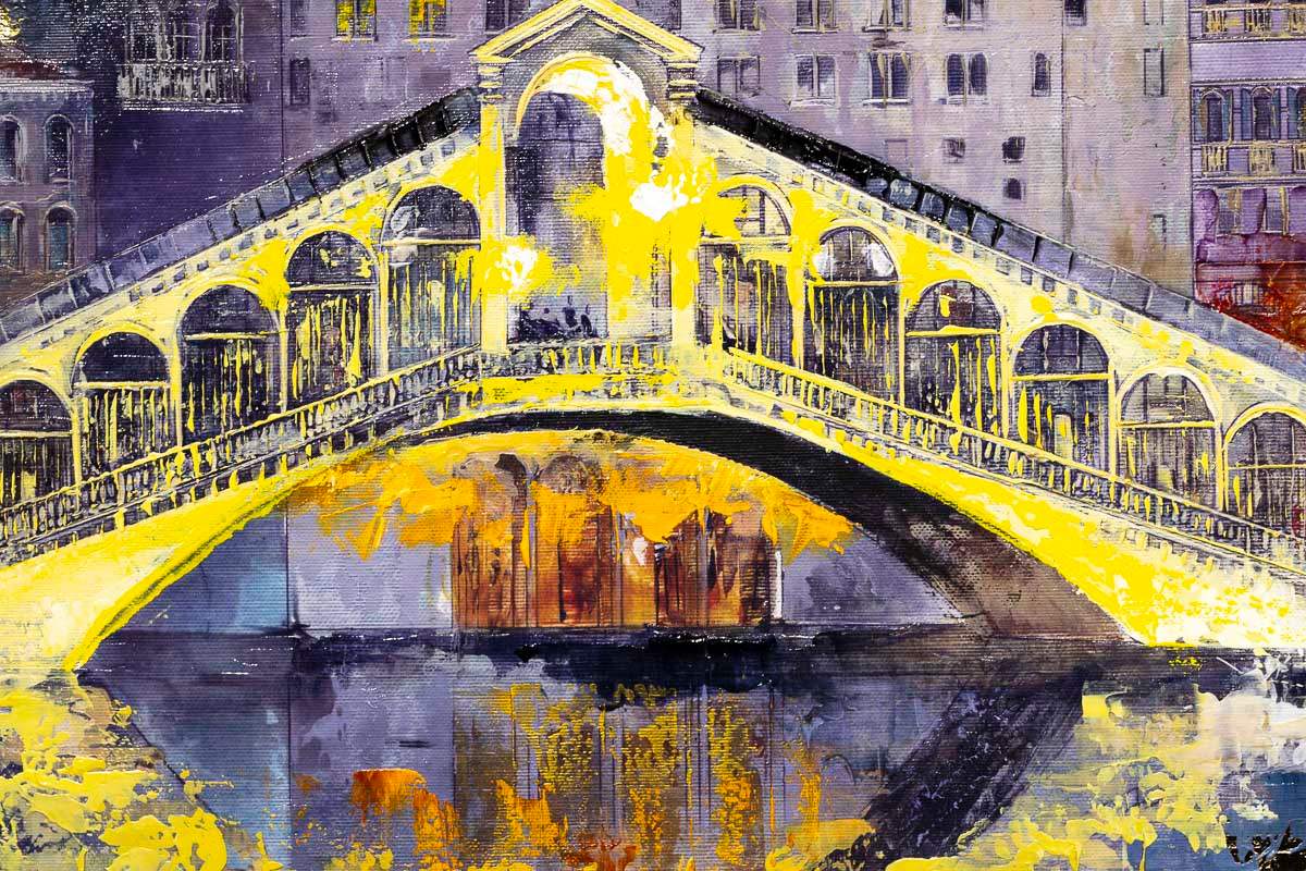 Venice Taxis by the Bridge - Original - SOLD by artist Veronika Benoni - Wyecliffe Galleries